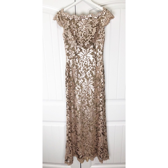 Tadashi Shoji | Dresses | Tadashi Bhldn Odette Gold Sequin Lace Gown | Poshmark